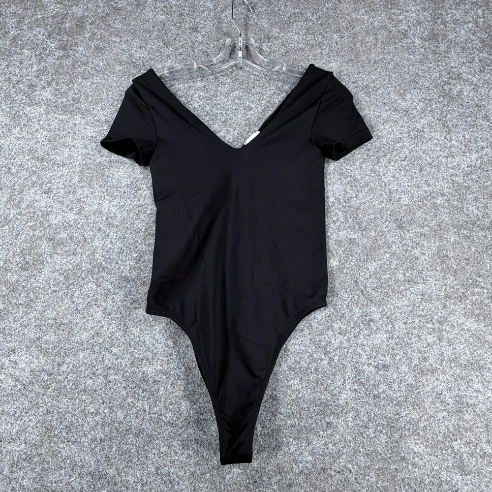 Dynamic Shapewear Bodysuits Womens Black Short-Sleeved Deep V-neck Stretch 1294